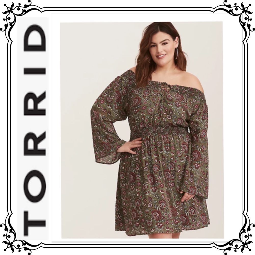 TORRID ⭐️ Floral Off-Shoulder Lace Up Challis Skater Dress